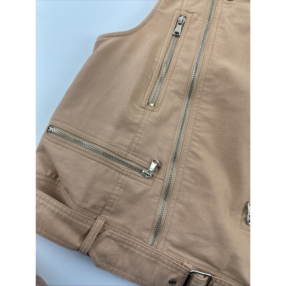 Very J Moto Zip Vest Collared Peach Crochet Back Buckle Waistband Womens Small - Picture 5 of 14